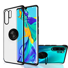 Custodia Silicone Trasparente Ultra Slim Cover Morbida con Magnetico Anello Supporto C04 per Huawei P30 Pro Nero