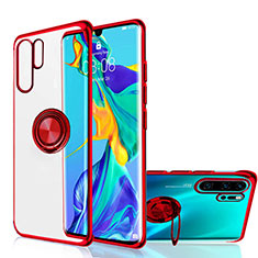 Custodia Silicone Trasparente Ultra Slim Cover Morbida con Magnetico Anello Supporto C04 per Huawei P30 Pro New Edition Rosso