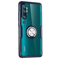 Custodia Silicone Trasparente Ultra Slim Cover Morbida con Magnetico Anello Supporto D02 per Xiaomi Mi Note 10 Pro Cielo Blu