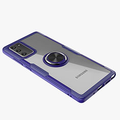 Custodia Silicone Trasparente Ultra Slim Cover Morbida con Magnetico Anello Supporto N01 per Samsung Galaxy Note 20 5G Blu