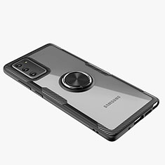 Custodia Silicone Trasparente Ultra Slim Cover Morbida con Magnetico Anello Supporto N01 per Samsung Galaxy Note 20 5G Nero