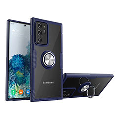 Custodia Silicone Trasparente Ultra Slim Cover Morbida con Magnetico Anello Supporto N01 per Samsung Galaxy Note 20 Ultra 5G Blu Notte