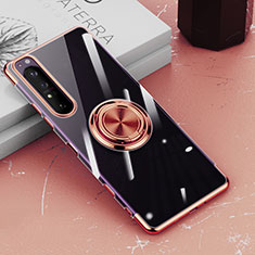 Custodia Silicone Trasparente Ultra Slim Cover Morbida con Magnetico Anello Supporto per Sony Xperia 1 III Oro Rosa