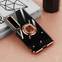 Custodia Silicone Trasparente Ultra Slim Cover Morbida con Magnetico Anello Supporto per Sony Xperia 1 IV Oro Rosa