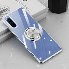 Custodia Silicone Trasparente Ultra Slim Cover Morbida con Magnetico Anello Supporto per Sony Xperia 10 III Argento
