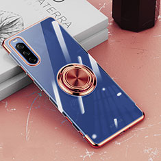 Custodia Silicone Trasparente Ultra Slim Cover Morbida con Magnetico Anello Supporto per Sony Xperia 10 III Oro Rosa