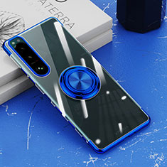 Custodia Silicone Trasparente Ultra Slim Cover Morbida con Magnetico Anello Supporto per Sony Xperia 5 III Blu