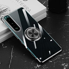 Custodia Silicone Trasparente Ultra Slim Cover Morbida con Magnetico Anello Supporto per Sony Xperia 5 III Nero