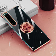 Custodia Silicone Trasparente Ultra Slim Cover Morbida con Magnetico Anello Supporto per Sony Xperia 5 III Oro Rosa