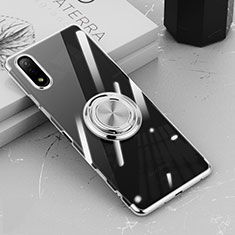 Custodia Silicone Trasparente Ultra Slim Cover Morbida con Magnetico Anello Supporto per Sony Xperia Ace II Argento