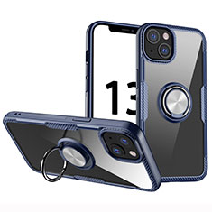Custodia Silicone Trasparente Ultra Slim Cover Morbida con Magnetico Anello Supporto S01 per Apple iPhone 13 Blu
