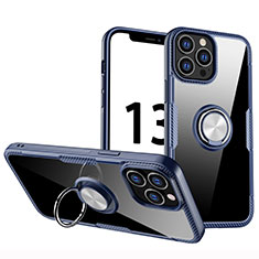 Custodia Silicone Trasparente Ultra Slim Cover Morbida con Magnetico Anello Supporto S01 per Apple iPhone 13 Pro Max Blu