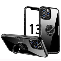 Custodia Silicone Trasparente Ultra Slim Cover Morbida con Magnetico Anello Supporto S01 per Apple iPhone 13 Pro Max Nero