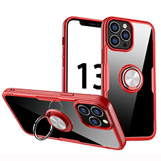 Custodia Silicone Trasparente Ultra Slim Cover Morbida con Magnetico Anello Supporto S01 per Apple iPhone 13 Pro Max Rosso