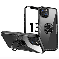 Custodia Silicone Trasparente Ultra Slim Cover Morbida con Magnetico Anello Supporto S01 per Apple iPhone 14 Nero