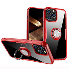 Custodia Silicone Trasparente Ultra Slim Cover Morbida con Magnetico Anello Supporto S01 per Apple iPhone 14 Pro Rosso