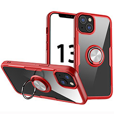 Custodia Silicone Trasparente Ultra Slim Cover Morbida con Magnetico Anello Supporto S01 per Apple iPhone 14 Rosso