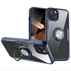 Custodia Silicone Trasparente Ultra Slim Cover Morbida con Magnetico Anello Supporto S01 per Apple iPhone 15 Plus Blu