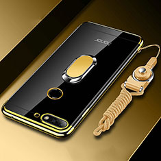Custodia Silicone Trasparente Ultra Slim Cover Morbida con Magnetico Anello Supporto S01 per Huawei Enjoy 8e Oro