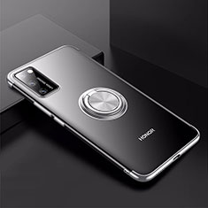 Custodia Silicone Trasparente Ultra Slim Cover Morbida con Magnetico Anello Supporto S01 per Huawei Honor V30 5G Argento