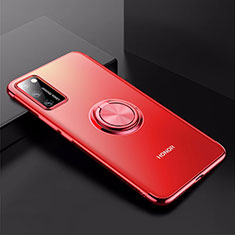 Custodia Silicone Trasparente Ultra Slim Cover Morbida con Magnetico Anello Supporto S01 per Huawei Honor V30 5G Rosso
