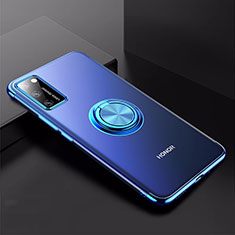 Custodia Silicone Trasparente Ultra Slim Cover Morbida con Magnetico Anello Supporto S01 per Huawei Honor V30 Pro 5G Blu