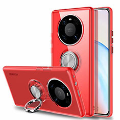 Custodia Silicone Trasparente Ultra Slim Cover Morbida con Magnetico Anello Supporto S01 per Huawei Mate 40E 4G Rosso