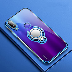 Custodia Silicone Trasparente Ultra Slim Cover Morbida con Magnetico Anello Supporto S01 per Huawei P20 Lite Blu