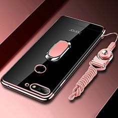 Custodia Silicone Trasparente Ultra Slim Cover Morbida con Magnetico Anello Supporto S01 per Huawei Y6 (2018) Oro Rosa