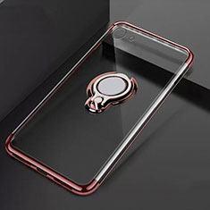 Custodia Silicone Trasparente Ultra Slim Cover Morbida con Magnetico Anello Supporto S01 per Oppo A71 Oro Rosa