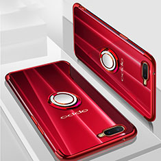 Custodia Silicone Trasparente Ultra Slim Cover Morbida con Magnetico Anello Supporto S01 per Oppo R15X Rosso