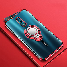 Custodia Silicone Trasparente Ultra Slim Cover Morbida con Magnetico Anello Supporto S01 per Oppo Reno Rosso