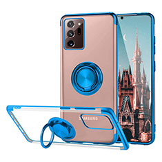 Custodia Silicone Trasparente Ultra Slim Cover Morbida con Magnetico Anello Supporto S01 per Samsung Galaxy Note 20 Ultra 5G Blu