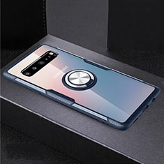 Custodia Silicone Trasparente Ultra Slim Cover Morbida con Magnetico Anello Supporto S01 per Samsung Galaxy S10 5G SM-G977B Blu