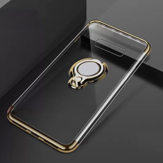 Custodia Silicone Trasparente Ultra Slim Cover Morbida con Magnetico Anello Supporto S01 per Samsung Galaxy S10 Plus Oro