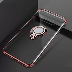 Custodia Silicone Trasparente Ultra Slim Cover Morbida con Magnetico Anello Supporto S01 per Samsung Galaxy S10 Plus Oro Rosa