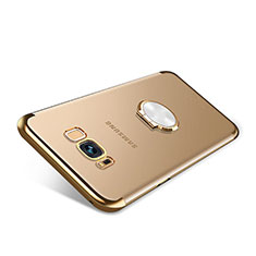 Custodia Silicone Trasparente Ultra Slim Cover Morbida con Magnetico Anello Supporto S01 per Samsung Galaxy S8 Oro
