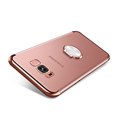 Custodia Silicone Trasparente Ultra Slim Cover Morbida con Magnetico Anello Supporto S01 per Samsung Galaxy S8 Oro Rosa