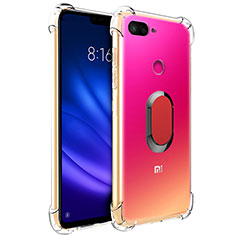 Custodia Silicone Trasparente Ultra Slim Cover Morbida con Magnetico Anello Supporto S01 per Xiaomi Mi 8 Lite Rosso