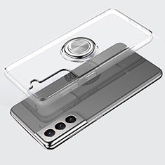 Custodia Silicone Trasparente Ultra Slim Cover Morbida con Magnetico Anello Supporto S02 per Samsung Galaxy S21 FE 5G Chiaro