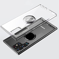 Custodia Silicone Trasparente Ultra Slim Cover Morbida con Magnetico Anello Supporto S05 per Samsung Galaxy S21 Ultra 5G Chiaro