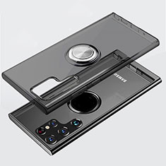 Custodia Silicone Trasparente Ultra Slim Cover Morbida con Magnetico Anello Supporto S05 per Samsung Galaxy S24 Ultra 5G Grigio