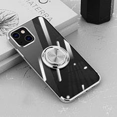 Custodia Silicone Trasparente Ultra Slim Cover Morbida con Magnetico Anello Supporto Z02 per Apple iPhone 13 Argento
