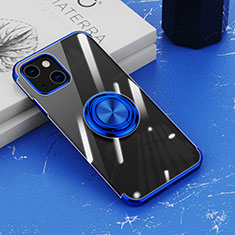 Custodia Silicone Trasparente Ultra Slim Cover Morbida con Magnetico Anello Supporto Z02 per Apple iPhone 13 Mini Blu