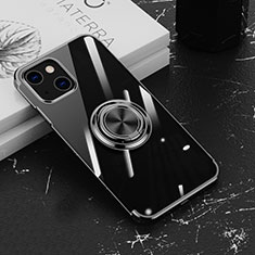 Custodia Silicone Trasparente Ultra Slim Cover Morbida con Magnetico Anello Supporto Z02 per Apple iPhone 13 Mini Nero