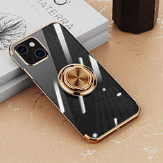 Custodia Silicone Trasparente Ultra Slim Cover Morbida con Magnetico Anello Supporto Z02 per Apple iPhone 13 Mini Oro