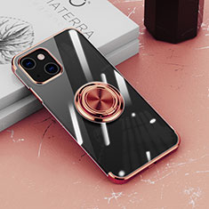 Custodia Silicone Trasparente Ultra Slim Cover Morbida con Magnetico Anello Supporto Z02 per Apple iPhone 13 Mini Oro Rosa