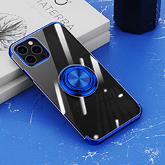 Custodia Silicone Trasparente Ultra Slim Cover Morbida con Magnetico Anello Supporto Z02 per Apple iPhone 13 Pro Max Blu