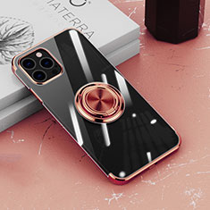 Custodia Silicone Trasparente Ultra Slim Cover Morbida con Magnetico Anello Supporto Z02 per Apple iPhone 13 Pro Max Oro Rosa
