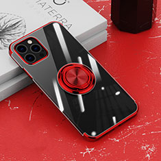 Custodia Silicone Trasparente Ultra Slim Cover Morbida con Magnetico Anello Supporto Z02 per Apple iPhone 13 Pro Max Rosso